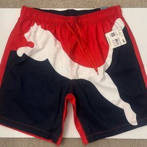 Puma Men's Bold Red and Black Swim Trunk Shorts-NEW W/ TAGS